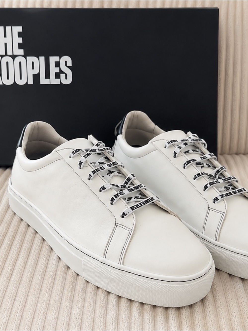 The Kooples White Leather Sneakers with Black Heel Tab